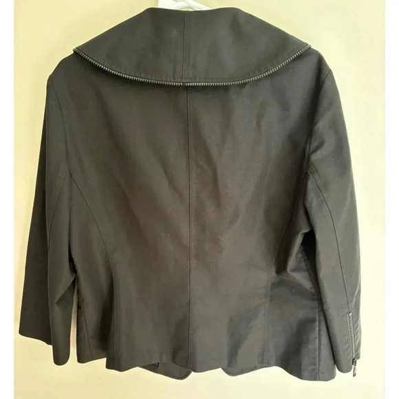 Lafayette 148 New York Black Blazer Career Jacket Size 12 Ruffled Zipper Necklin - Picture 6 of 13